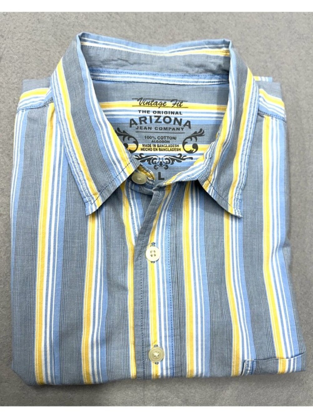 Y2K Original Arizona Jean Company Shirt Mens L Yellow & Blue Striped VTG Fit